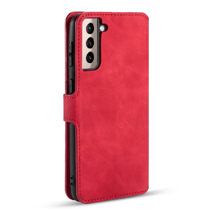 For Samsung Galaxy S21 5G DG.MING Retro Oil Side Horizontal Flip Case with Holder & Card Slots & Wallet(Red)-garmade.com
