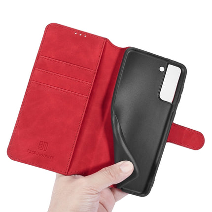 For Samsung Galaxy S21 5G DG.MING Retro Oil Side Horizontal Flip Case with Holder & Card Slots & Wallet(Red)-garmade.com