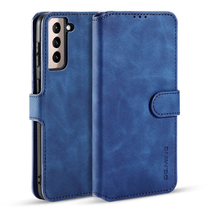 For Samsung Galaxy S21 5G DG.MING Retro Oil Side Horizontal Flip Case with Holder & Card Slots & Wallet(Blue)-garmade.com