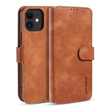 DG.MING Retro Oil Side Horizontal Flip Case with Holder & Card Slots & Wallet For iPhone 12 mini(Brown)-garmade.com