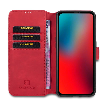 DG.MING Retro Oil Side Horizontal Flip Case with Holder & Card Slots & Wallet For iPhone 12 mini(Red)-garmade.com