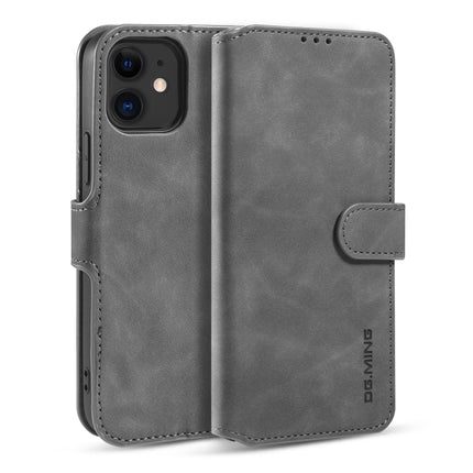 DG.MING Retro Oil Side Horizontal Flip Case with Holder & Card Slots & Wallet For iPhone 12 mini(Grey)-garmade.com