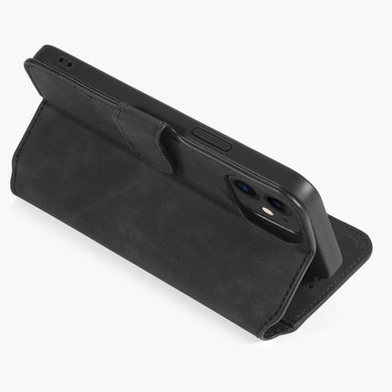 DG.MING Retro Oil Side Horizontal Flip Case with Holder & Card Slots & Wallet For iPhone 12 mini(Black)-garmade.com