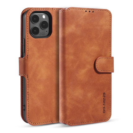 DG.MING Retro Oil Side Horizontal Flip Case with Holder & Card Slots & Wallet For iPhone 12 / 12 Pro(Brown)-garmade.com