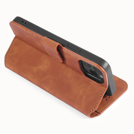 DG.MING Retro Oil Side Horizontal Flip Case with Holder & Card Slots & Wallet For iPhone 12 / 12 Pro(Brown)-garmade.com