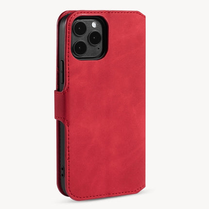 DG.MING Retro Oil Side Horizontal Flip Case with Holder & Card Slots & Wallet For iPhone 12 / 12 Pro(Red)-garmade.com