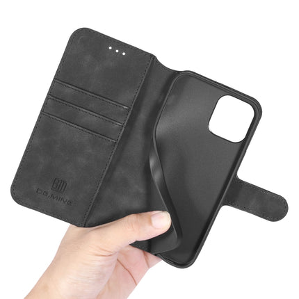 DG.MING Retro Oil Side Horizontal Flip Case with Holder & Card Slots & Wallet For iPhone 12 / 12 Pro(Black)-garmade.com