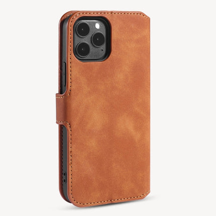 DG.MING Retro Oil Side Horizontal Flip Case with Holder & Card Slots & Wallet For iPhone 12 Pro Max(Brown)-garmade.com