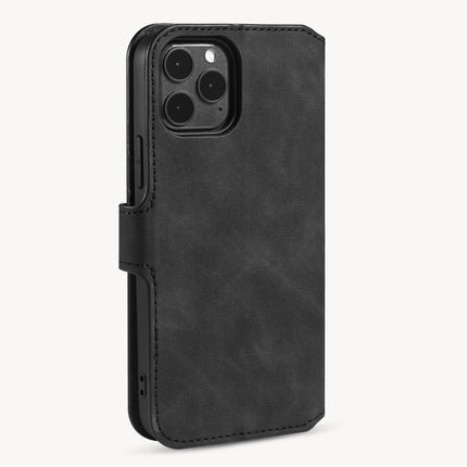 DG.MING Retro Oil Side Horizontal Flip Case with Holder & Card Slots & Wallet For iPhone 12 Pro Max(Black)-garmade.com