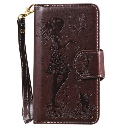 For Galaxy Note 10 Woman and Cat Embossed Horizontal Flip Leather Case, with Wallet & Holder & Card Slots & Photo Frame & Mirror & Lanyard(Brown)-garmade.com