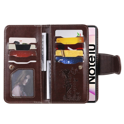 For Galaxy Note 10 Woman and Cat Embossed Horizontal Flip Leather Case, with Wallet & Holder & Card Slots & Photo Frame & Mirror & Lanyard(Brown)-garmade.com