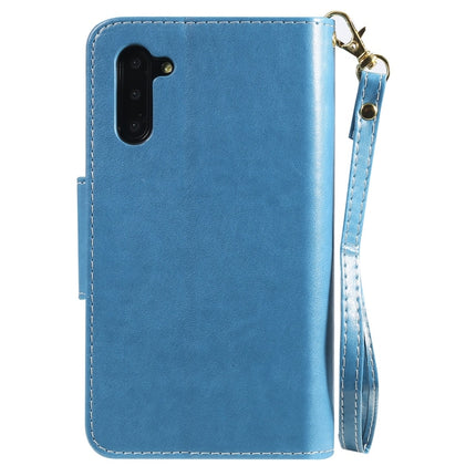 For Galaxy Note 10 Woman and Cat Embossed Horizontal Flip Leather Case, with Wallet & Holder & Card Slots & Photo Frame & Mirror & Lanyard(Blue)-garmade.com