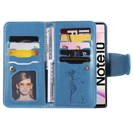 For Galaxy Note 10 Woman and Cat Embossed Horizontal Flip Leather Case, with Wallet & Holder & Card Slots & Photo Frame & Mirror & Lanyard(Blue)-garmade.com