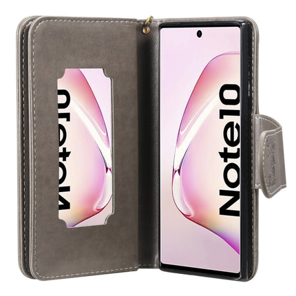 For Galaxy Note 10 Woman and Cat Embossed Horizontal Flip Leather Case, with Wallet & Holder & Card Slots & Photo Frame & Mirror & Lanyard(Grey)-garmade.com