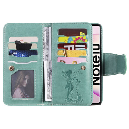 For Galaxy Note 10 Woman and Cat Embossed Horizontal Flip Leather Case, with Wallet & Holder & Card Slots & Photo Frame & Mirror & Lanyard(Green)-garmade.com