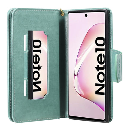 For Galaxy Note 10 Woman and Cat Embossed Horizontal Flip Leather Case, with Wallet & Holder & Card Slots & Photo Frame & Mirror & Lanyard(Green)-garmade.com