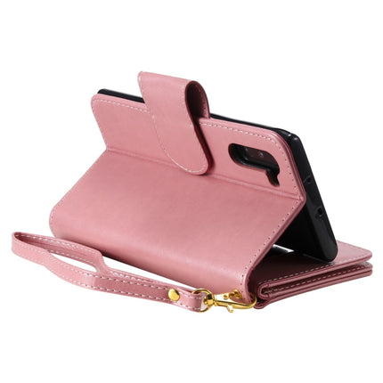 For Galaxy Note 10 Woman and Cat Embossed Horizontal Flip Leather Case, with Wallet & Holder & Card Slots & Photo Frame & Mirror & Lanyard(Pink)-garmade.com