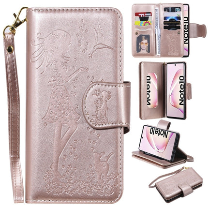 For Galaxy Note 10 Woman and Cat Embossed Horizontal Flip Leather Case, with Wallet & Holder & Card Slots & Photo Frame & Mirror & Lanyard(Rose Gold)-garmade.com