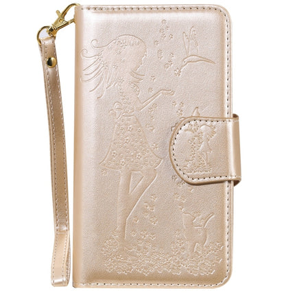 For Galaxy Note 10 Woman and Cat Embossed Horizontal Flip Leather Case, with Wallet & Holder & Card Slots & Photo Frame & Mirror & Lanyard(Gold)-garmade.com