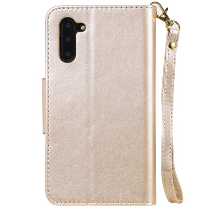 For Galaxy Note 10 Woman and Cat Embossed Horizontal Flip Leather Case, with Wallet & Holder & Card Slots & Photo Frame & Mirror & Lanyard(Gold)-garmade.com