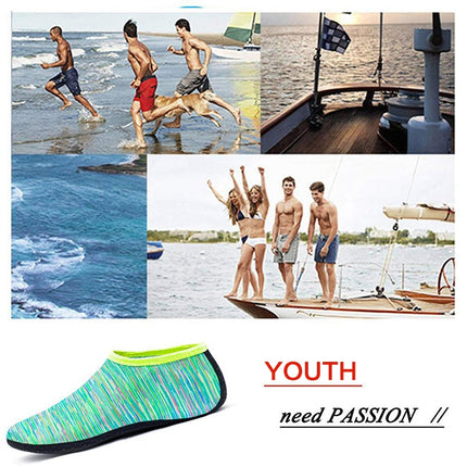 Non-slip Plastic Grain Texture Thick Cloth Sole Printing Diving Shoes and Socks, One Pair, Size:XL (Green Lines)-garmade.com