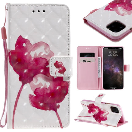 For iPhone 11 Pro Max 3D Painted Pattern Horizontal Flip Leather Case, with Wallet & Holder & Card Slots & Lanyard(Red Rose)-garmade.com