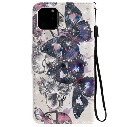 For iPhone 11 Pro Max 3D Painted Pattern Horizontal Flip Leather Case, with Wallet & Holder & Card Slots & Lanyard(Black Butterfly)-garmade.com