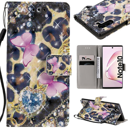 For Galaxy Note 10 3D Painted Pattern Horizontal Flip Leather Case, with Wallet & Holder & Card Slots & Lanyard(Pink Butterfly)-garmade.com