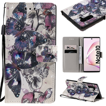 For Galaxy Note 10 3D Painted Pattern Horizontal Flip Leather Case, with Wallet & Holder & Card Slots & Lanyard(Black Butterfly)-garmade.com