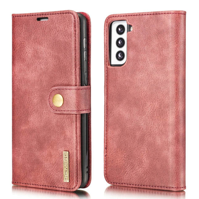 For Samsung Galaxy S21 5G DG.MING Crazy Horse Texture Flip Detachable Magnetic Leather Case with Holder & Card Slots & Wallet(Red)-garmade.com