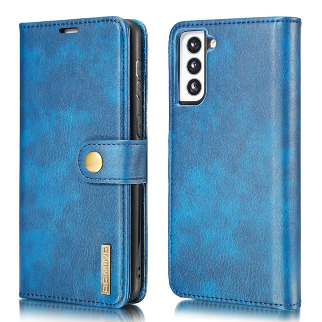 For Samsung Galaxy S21 5G DG.MING Crazy Horse Texture Flip Detachable Magnetic Leather Case with Holder & Card Slots & Wallet(Blue)-garmade.com