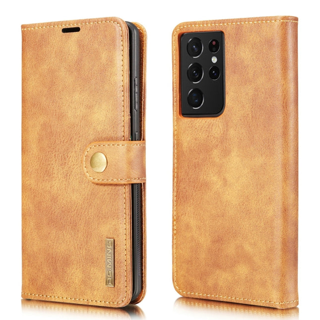 For Samsung Galaxy S21 Ultra 5G DG.MING Crazy Horse Texture Flip Detachable Magnetic Leather Case with Holder & Card Slots & Wallet(Brown)-garmade.com