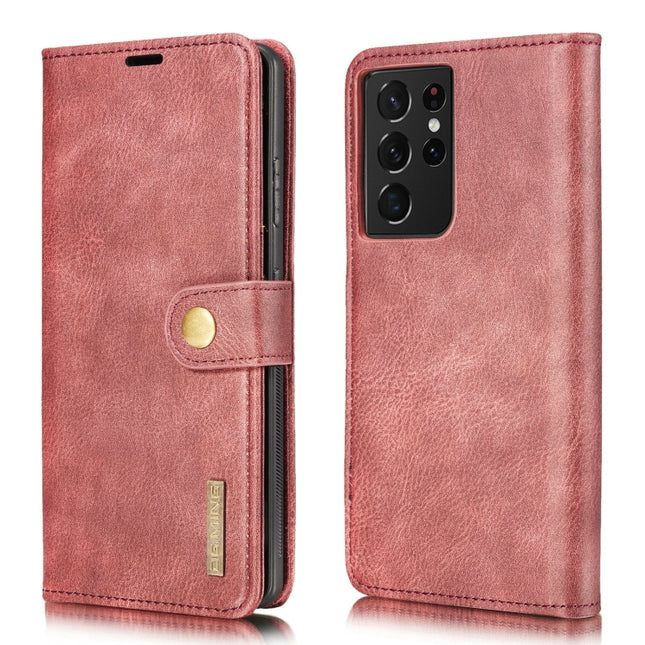 For Samsung Galaxy S21 Ultra 5G DG.MING Crazy Horse Texture Flip Detachable Magnetic Leather Case with Holder & Card Slots & Wallet(Red)-garmade.com