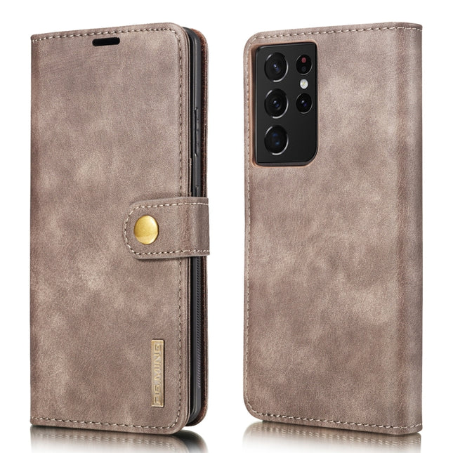 For Samsung Galaxy S21 Ultra 5G DG.MING Crazy Horse Texture Flip Detachable Magnetic Leather Case with Holder & Card Slots & Wallet(Grey)-garmade.com