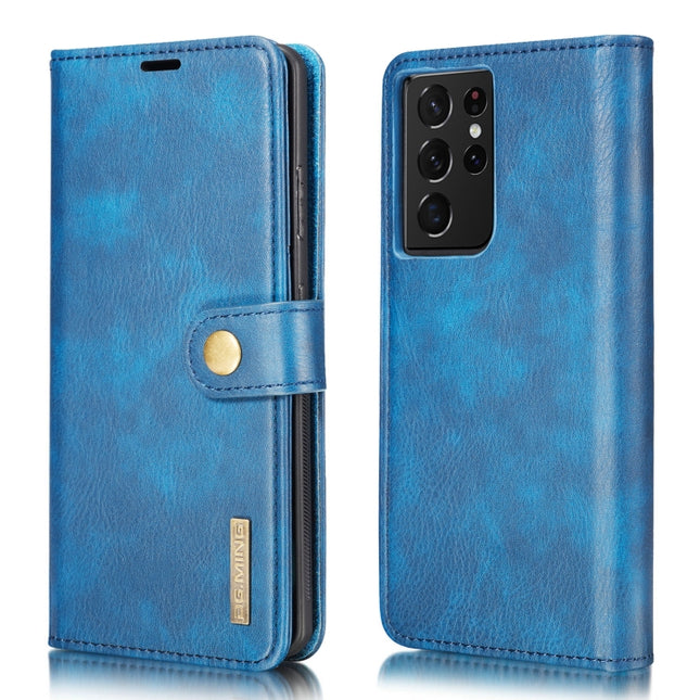For Samsung Galaxy S21 Ultra 5G DG.MING Crazy Horse Texture Flip Detachable Magnetic Leather Case with Holder & Card Slots & Wallet(Blue)-garmade.com