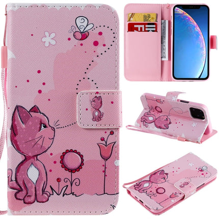 For iPhone 11 Pro Painted Pattern Horizontal Flip Leather Case, with Wallet & Holder & Card Slots & Lanyard(Cat and Bee)-garmade.com