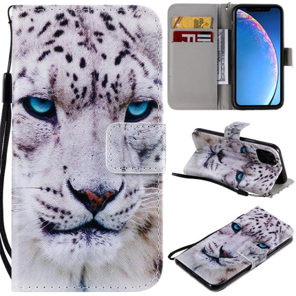 For iPhone 11 Pro Painted Pattern Horizontal Flip Leather Case, with Wallet & Holder & Card Slots & Lanyard(White Leopard)-garmade.com