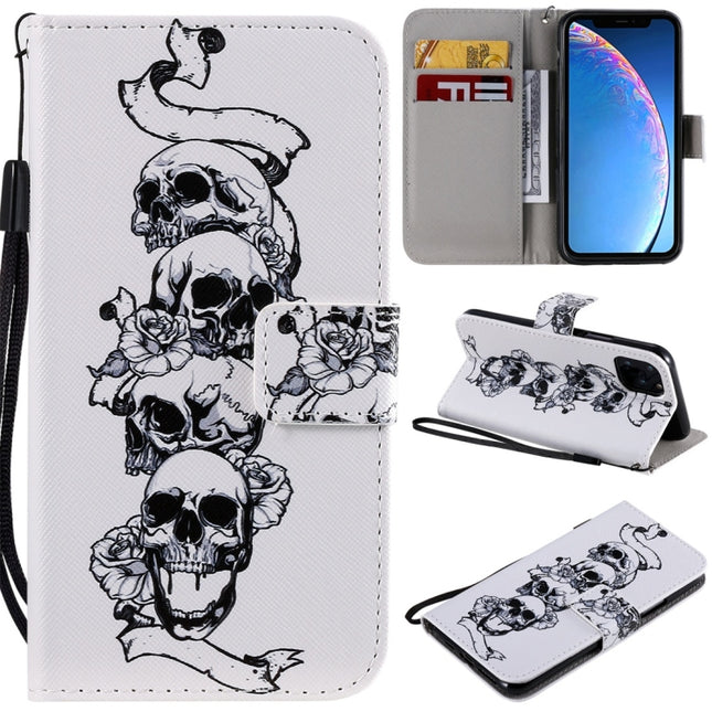 For iPhone 11 Pro Painted Pattern Horizontal Flip Leather Case, with Wallet & Holder & Card Slots & Lanyard(Skull)-garmade.com