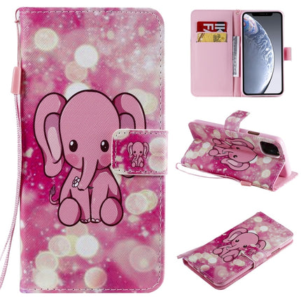 For iPhone 11 Pro Max Painted Pattern Horizontal Flip Leather Case, with Wallet & Holder & Card Slots & Lanyard(Pink Elephant)-garmade.com