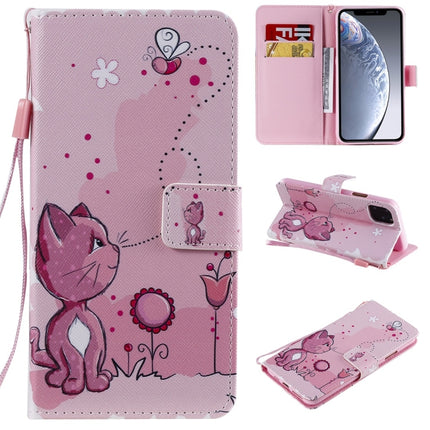 For iPhone 11 Pro Max Painted Pattern Horizontal Flip Leather Case, with Wallet & Holder & Card Slots & Lanyard(Cat and Bee)-garmade.com