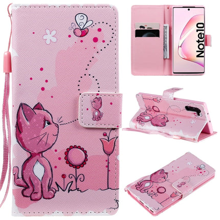 For Galaxy Note 10 Painted Pattern Horizontal Flip Leather Case, with Wallet & Holder & Card Slots & Lanyard(Cat and Bee)-garmade.com