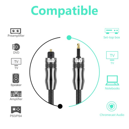 EMK OD6.0mm 3.5mm Digital Sound Toslink to Mini Toslink Digital Optical Audio Cable, Length:2m-garmade.com
