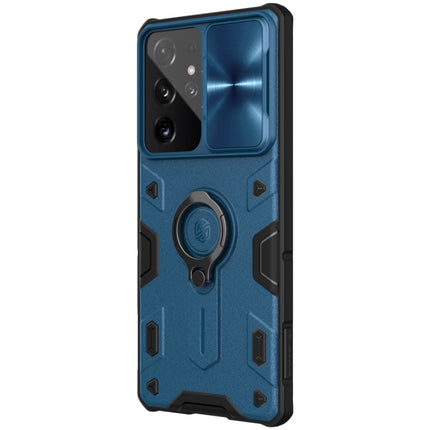 For Samsung Galaxy S21 Ultra 5G NILLKIN Shockproof CamShield Armor Protective Case with Invisible Ring Holder(Blue)-garmade.com