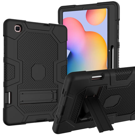 For Samsung Galaxy Tab S6 Lite P610 Contrast Color Robot Shockproof Silicone + PC Protective Case with Holder (Black)-garmade.com