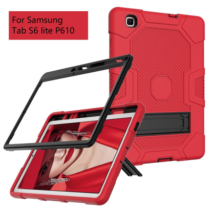 For Samsung Galaxy Tab S6 Lite P610 Contrast Color Robot Shockproof Silicone + PC Protective Case with Holder (Red Black)-garmade.com
