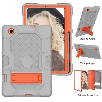 For Samsung Galaxy Tab S6 Lite P610 Contrast Color Robot Shockproof Silicone + PC Protective Case with Holder (Grey Orange)-garmade.com