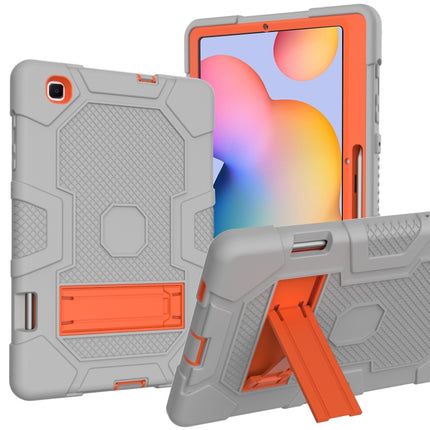 For Samsung Galaxy Tab S6 Lite P610 Contrast Color Robot Shockproof Silicone + PC Protective Case with Holder (Grey Orange)-garmade.com