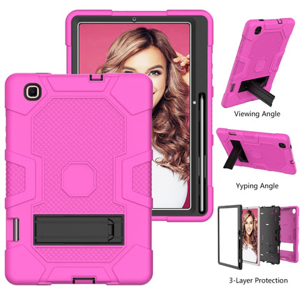 For Samsung Galaxy Tab S6 Lite P610 Contrast Color Robot Shockproof Silicone + PC Protective Case with Holder (Rose Red Black)-garmade.com