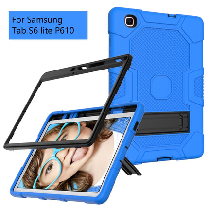 For Samsung Galaxy Tab S6 Lite P610 Contrast Color Robot Shockproof Silicone + PC Protective Case with Holder (Dark Blue Black)-garmade.com