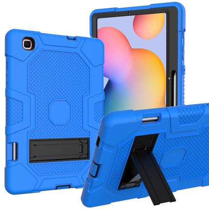 For Samsung Galaxy Tab S6 Lite P610 Contrast Color Robot Shockproof Silicone + PC Protective Case with Holder (Dark Blue Black)-garmade.com